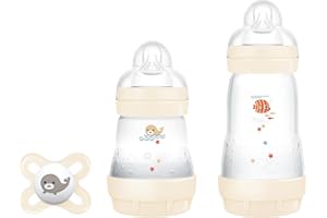 MAM Starter - Juego de 2 biberones anticólicos Easy Start, 130 ml y 260 ml, con tetina de silicona SkinSoft, con chupete Start Nanò, 0+ meses, neutro