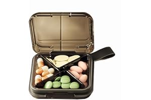 MURRI&MURRDI Small Pill Case, Mini Pill Box for Pocket, BPA Free Medication Organizer, Portable Pill Container with 4 Compartments, Daily Medicine Holder Vitamins Organiser (Black)
