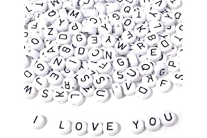 HERZWILD 1000pcs Letter Beads Alphabet Beads Acrylic Letter Bead for DIY Necklace Bracelet Jewelry Making Threading Round Craft Bead with Black Word A to Z (B)…