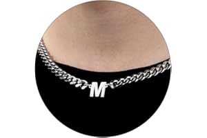 HAYOUWAY Mens Initial Necklace Silver Cuban Link Chain A-Z Letter Necklace Gifts for Men Him Boys Silver Chain Mens Gifts for Dad Son Brother Boyfriend Husband Anniversary Fathers Day Birthday Gifts