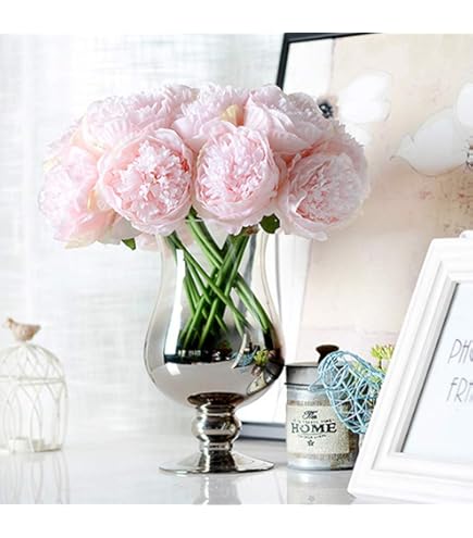 Vase SIA Avec Bouquet Artificiel De Pivoine Et Rose, Hauteur 22 Cm, Couleur Rose
