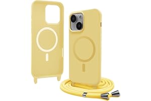 Bigcousin Handykette für iPhone 13 Mini 5,4 Zoll Hülle mit Band,Magnetisch kompatibel mit Magsafe,Silikon Necklace Handyhülle mit verstellbar und abnehmbar,Gelb