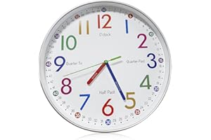 GOMETY Orologio da parete per bambini, 30 cm, orologio da parete per ragazzi e ragazze, silenzioso, orologio da parete per bambini, senza ticchettio, con numeri colorati, per bambini, per la cameretta dei