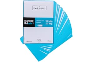 Unipapel 53392236. Recambios 100 Hojas A4, Cuadrículadas 5x5, Banda Color Turquesa, PaperClas90g, Papyrus - Unicolor 1