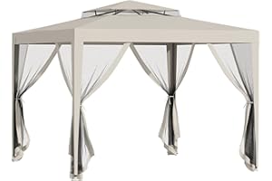 Outsunny Tonnelle Barnum de Jardin 3L x 3l m avec 4 moustiquaires Amovibles - Double Toit - Beige