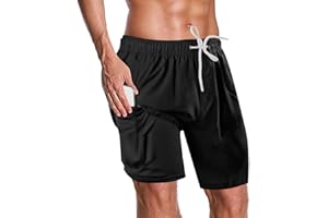 AUFIKR Men's Swim Trunks Mens Double Layer Beach Shorts with Compression Liner 2 in 1 Board Shorts with Pockets Surfing Sport Surfing Board Shorts