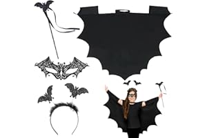 Shengruili Fledermaus Kostüm Kinder,Halloween Fledermauskostüm,Kostüm Fledermaus Set,Flügel Umhang,Vampir Fledermausflügel Umhang,Fledermaus Zauberstab,Stand