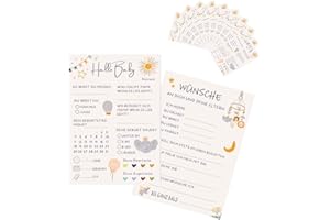 LEERSAO Babyparty Spiele Karten, Babyshower Spiele Karten zum Ausfüllen – Deko Baby Shower Party Spiel Jungen und Mädchen – 10 Tippkarten für die Gender Reveal Feier und Babyparty – Beidseitig Bedruckt