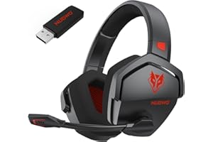 NUBWO G06 Cascos Gaming Inalámbricos con Drivers de 50 mm para PC/Ps5/Ps4/NS/Mobile, Auriculares Gaming Inalámbricos con 2.4 GHz+Bluetooth 5.3 Modo Dual, 7.1 Sonido Envolvente, Duración 100Hr+ - Rojo
