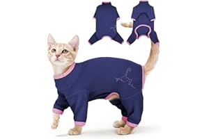 PUMYPOREITY Cat Jumper, Pyjamas Outfit Cat Coat for Cats Only Recovery Suit with Legs Body Suit to Stop Licking(Blue, S)
