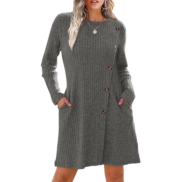Robe Pull Hiver Femme - Manches Longues, Col V, Coupe A-line, Couleur Unie, En Polyester Chaud, Tailles S à XXL