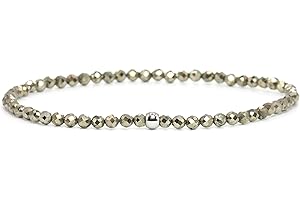 Echtes Pyrit Edelstein Armband mit facettierten 3mm Perlen - verschiedene Längen - Heilstein Schutzstein Edelsteinarmband Glücksbringer Talisman Geschenk (Pyrit, 20CM)