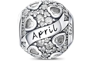LNQOBU Birthstone Charms 925 Sterling Silver Charms for Bracelets or Necklace with 5A Cubic Zirconia Birthday Charms Girl Mother's Day Gifts