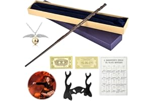 TGKYK Varita Hermione Granger, 38CM Varita Magica Hermione, Harry Potter Varita Magica, Varita Harry Potter con Tarjetas de Estación, Tarjetas de Hechizo, Collares, Pantallas, Cajas de Regalo