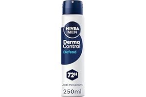 NIVEA MEN Derma Control Defend Spray (250ml), Anti-Perspirant Spray for Defence Against Odour and Staining, 72H Protection Deodorant for Sensitive Skin