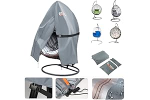 ENZENO Patio wiszący pokrowiec na krzesło do jajek, na zewnątrz, jednoosobowy, kokon, huśtawka, pokrowiec na krzesło jajka, wodoodporny, z zamkiem błyskawicznym, wytrzymała weranda, ogród, duży pokrowiec na krzesło do jajek na stojaku, 190 x 115 cm, szary