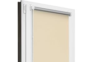 Estika® Verdunklungsrollo Thermorollo ohne Bohren - 80 cm x 150 cm - Ecru - 13 Stoff Farben, Rollos für Fenster ohne Bohren, Klemmfix rollos für Fenster innen (80 cm Stoffbreite)