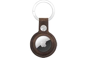 BOTTLE BEAT Genuine Leather AirTag Keyring Holder for Apple AirTags. Anti-Lost Scratch-Resistant Secure Key Ring Case for Key, Dog/Cat Collar, Luggage Bag. Protective Cover Keychain for Air Tag Accessory (Coffee)