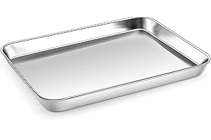 Small Baking Tray, Onader Stainless Steel Oven Tray Cookie Sheet Pan, Perfect for Baking Cooking Serving, Non Toxic & Healthy, Heavy Duty & Mirror Finished & Dishwasher Safe, 26.4x20.4x2.5cm