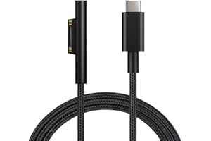 Sisyphy Nylon Braided Charging Cable for Microsoft Surface Pro 7/6/5/4/3Go3/2/1 Laptop 4/3/2/1, Must Work with 45W 15V 3A USB-C Charger (Black, 6ft)