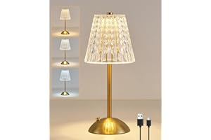 HARPER LIVING Rechargeable Table Lamp, LED Desk Lamp Battery Operated, Dimmable & 3 Colors Bedside Reading Light Polished Gold Finish, Cordless Touch Lamps for Bedroom Living Room Bar Restaurant