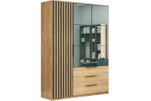 BM-MÖBEL B&M Furniture Szafa z drzwiami uchylnymi, szufladami i lustrem - z półkami i drążkiem na ubrania - do garderoby, przedpokoju, sypialni Dąb artisan + czerń - 150 cm, wysokość 215 cm