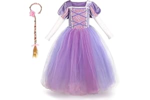 IBTOM CASTLE Kinder Mädchen Kostüm Prinzessin Rapunzel Lang Kleid Party Cosplay Verkleidung Festlich Karneval Festkleid Brautjungfer Maxikleid Geburtstagsfeier Fest-Kleid Gr.98-140