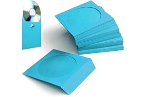 Flexzion 100 sztuk grubych papierowych tulejek CD DVD (niebieskich) standardowe etui na koperty, przechowywanie wysokiej jakości z wycięciem na okno i klapą na płytę z filmów muzycznych i filmów wideo