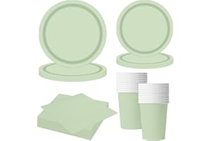 MORAINJAY 68Pcs Sage Green Party Tableware Set, Sage Green Paper Plates, Cups, Napkins, Birthday, Wedding, Baby Shower, Graduation, Anniversary, Table Decoration, Holiday Party Supplies