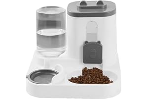 GÉNÉRIQUE Distributeur Croquettes Chat Automatique 2 en 1 PP 2.2L Distributeur Croquettes Et 0.8L Fontaine A Eau Combo Mangeoire avec Gamelle Grande Capacité pour Friandises Bol pour Chiots Petits Et Moyens