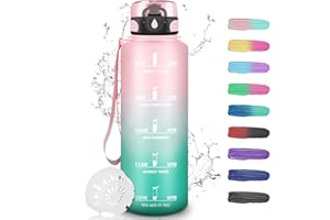 GRSTA Gourde Graduée 1,5l, Bouteille d'eau anti Fuite, Facile à Nettoyer, Bouteille Motivation avec Marqueur de Temps, Bouteille d'eau avec Marqueur de Temps, pour Running, Vélo, Sport, Bleu-Vert