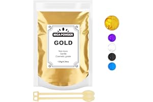 HEYBALON Poudre de mica - Pigment résine époxy 120g, colorant de savon, Métallique Naturel pour la fabrication de bijoux, Bougie,Vernis à Ongles,Bombe de Bain etc(or)