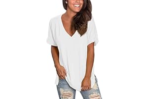 Tuopuda Maglietta Manica Corta Donna, T-Shirt Scollo a V Estiva Elegante Camicia Casual Tinta Unita Camicetta Sportivi Cotone Stretch Moda Top Taglie Forti Manica Blusa