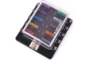 SunTop 10 Voies DC 12V Boite Fusible Porte-Fusibles Blade Boîte Fusible avec Kit de Lumière de Signalisation LED pour Voiture Bateau Marine Trike Voiture