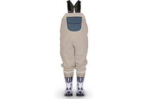 LOVRAIN Children Kids Toddlers Waterproof Chest Waders with Pocket and Bag (Size Name for Boots Sizes, Ages 1.5-9)