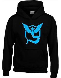 Crown DesignsTeam Mystic Blue Emblem Motif Pocket Monsters Inspired Gift Unisex Hoodies for Men, Women & Teenagers - Black/Small