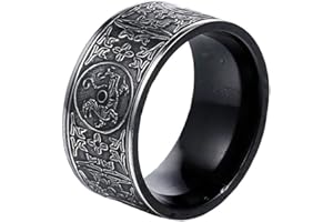 PAMTIER Anneau Acier Inoxydable Hommes Ancien 4 Bestie Gardienne, Dragon,Tigre Blanc,Suzaku,Basalte Sculpté