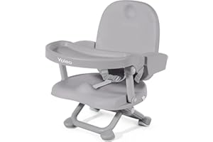 YOLEO Réhausseur Chaise Enfant Pliable, Chaise Haute Bébé Portable, Siège, Chaise repas en Hauteur Réglable, Plateau Amovible, 6 mois à 3 ans, Gris
