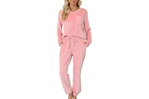 Lovasy Women's Fleece Pyjamas Sets Warm Fluffy Pjs with Pockets for Winter