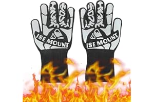 Gecheer BBQ Gloves Heat Resistant Oven Gloves Extreme Fire Resistant Grill Gloves Cotton Lining Gloves Non-Slip Silicone,800 ℃ Barbecue Gloves for Fireplace, Stove, Welding, BBQ, Mig, Pot Holder