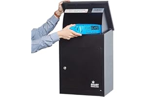 SMART PARCEL BOX Wall Mounted Parcel Box Outdoor, Medium Black Delivery Box, Secure, Durable Galvanised Steel Weatherproof, Lockable For Post, Multiple Letters & Large Package Drop