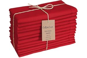 CottonCove Hemstitch Cloth Dinner Napkins Cotton Set of 12 - Soft Durable Washable - Ideal for Farmhouse Parties Wedding Christmas Easter - Perfect Everyday Use Table Cloth Napkins 46x46 cm Red
