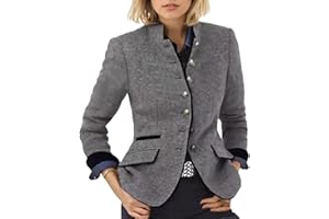 SUNCADMIOUS Blazer de Tweed Retro de un Solo Pecho para Mujer Chaqueta de Tweed con Solapa Elegante Chaqueta de Negocios Ajustada con Cuello Alto y Manga Larga para Primavera y otoño