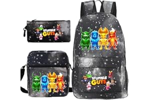 Puruuige Lot de 3 sacs à dos Stumble Guys pour enfants, sac d'école, sac à bandoulière, trousse à crayons pour enfants, cadeaux de rentrée scolaire, Type 6, 45 x 14 x 31CM