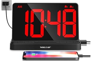 NOKLEAD Reloj Despertador Digital RGB | Gran Pantalla 6,5" con Cambio de Color y Cargador USB | Eléctrico, Brillo Totalmente Regulable y Doble Alarma para Dormitorio