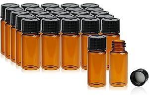 ALWSCI 20 Pezzi Ambra Fiale Vetro 10 mL Laboratorio di Campionamento, 24 mm Nero Chiuso Tappo PP, PE Fodera Contenitori Fiale Campione 22 × 52 mm