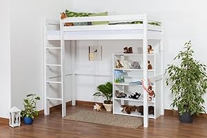 STEINER SHOPPING Kinderbett Hochbett/Kinderbett Dominik Buche Vollholz massiv Weiß lackiert inkl. Rollrost - 90 x 200 cm
