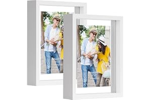 EXYGLO Cornice a Doppio Vetro Doppia Faccia, Cornice 13x18 Bianca da Esporre sul Tavolo, Decorazione per Casa, Set di 2