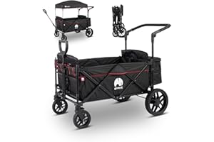 ‎ELVENT elvent® Allrounder Premium Bollerwagen - faltbar mit Dach | Sitzpolster, Hecktasche, Feststellbremse, Off-Road-Reifen, 5-Punkt-Gurt I 2 Kinder (Schwarz)