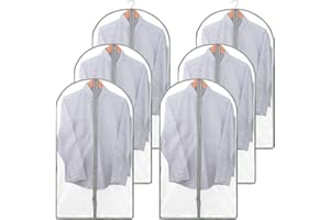 AIDBUCKS Bolsa para ropa 6 piezas (6M 60x100cm) Funda para ropa blanca y gris Funda para traje - Almacenamiento a largo plazo - Protege contra daños por polvo Plástico transparente